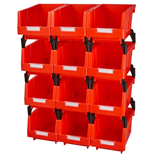 AERCANA Shop Stackable Organizer Bins Parts Bin Shelf Storage Bin Garage storage bins(Red,Pack of 12)