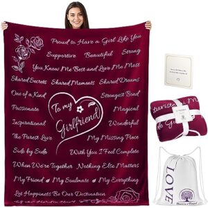 Gifts for Girlfriend Blanket, Romantic Gifts for Her, To My Girlfriend Gift Ideas, Birthday Gifts for Girlfriend From Boyfriend, Girlfriend Gifts, GF BF Presents, Throw Blanket 65” x 50” (Merlot Red)