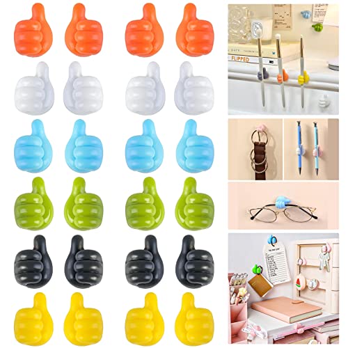 VYWmna 24Pcs Silicone Thumb Hooks, Multi-Function Creative Thumb Wall Hook for Cable Clip Key, Self-Adhesive Wall Decoration Hook Home Office Wall Storage