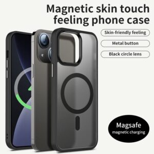 Yzoiko Strong Magnetic Case for iPhone 13 Case &iPhone 14 Case [10FT-Grade Drop Tested & Compatible with MagSafe] Translucent Anti-Fingerprint Anti Shockproof Protective Shell 6.1 Inch, Black