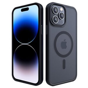 yzoiko magnetic case for iphone 14 pro max case [10ft-grade drop tested & compatible with magsafe] translucent anti-fingerprint anti shockproof protective shell 6.7 inch, black