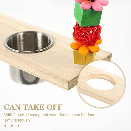 PATKAW Parakeet Toys 4 in 1 Bird Feeding Dish Cups Water Bowl with Parrot Perch Swing Toys Parrot Chew Toys for Parakeet Cockatiels Lovebirds Budgie Pigeons Cage Accessory Bird Toys