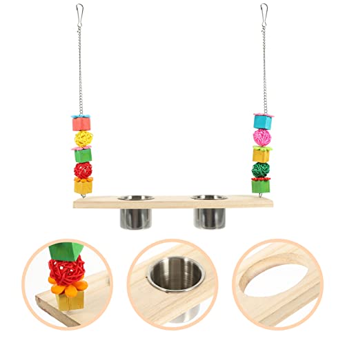 PATKAW Parakeet Toys 4 in 1 Bird Feeding Dish Cups Water Bowl with Parrot Perch Swing Toys Parrot Chew Toys for Parakeet Cockatiels Lovebirds Budgie Pigeons Cage Accessory Bird Toys