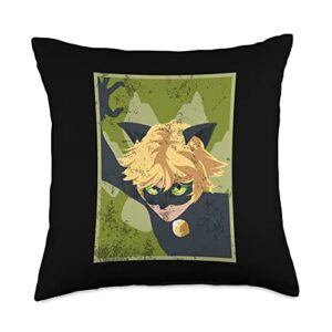 miraculous ladybug vintage collection with cat noir throw pillow, 18x18, multicolor