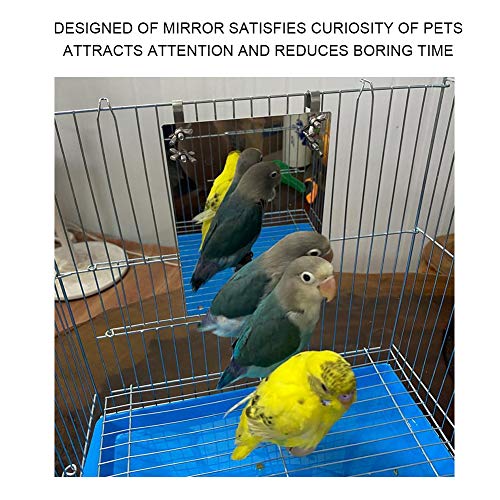 Bird Mirror, Large Stainless Steel Bird Mirror Perch Cockatiel Swing Toys Parrot Cage Accessories Decoration Standing Bar Claw for Small Medium All Types of Parakeet Cockatoo Cockatiel Finch Canaries