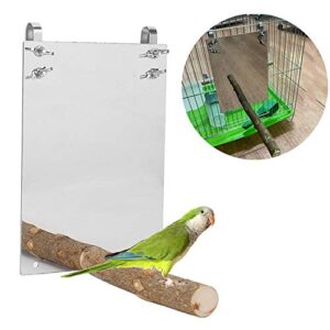 Bird Mirror, Large Stainless Steel Bird Mirror Perch Cockatiel Swing Toys Parrot Cage Accessories Decoration Standing Bar Claw for Small Medium All Types of Parakeet Cockatoo Cockatiel Finch Canaries