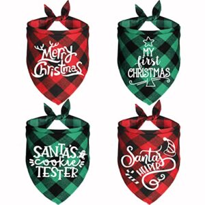 jotfa 4 pack christmas dog bandanas, holiday christmas plaid dog puppy bandana scarf christmas dog costume for small medium large dogs pets (2 red and 2 green, plaid)