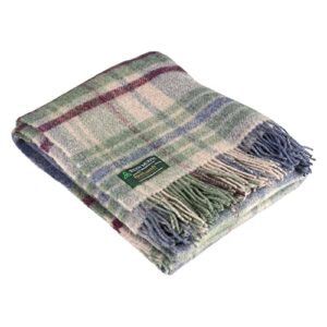 genuine irish, 100% wool throw & toss blanket, traditional plaid print, soft warm heirloom quality lambswool, imported from ireland, 54" x 72" inches, green/camel/burgundy