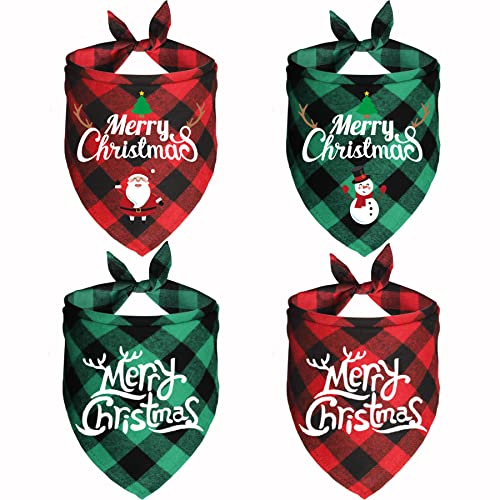 JOTFA 4 Pack Christmas Dog Bandanas, Holiday Plaid Dog Puppy Christmas Bandana Scarf Christmas Dog Costume for Small Medium Large Dogs Pets