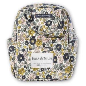 bella taylor country floral feedsack collection, quilted cotton food safe peva lined lunch tote for women and girls, delicate floral charcoal