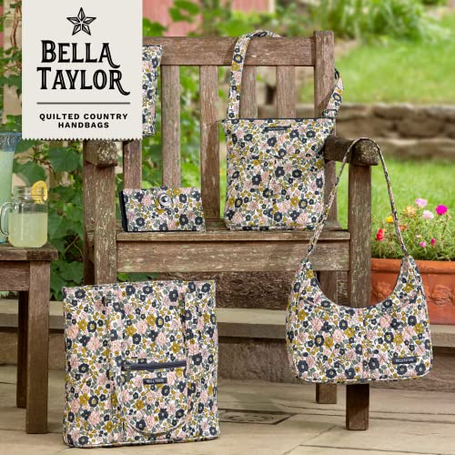 Bella Taylor Country Floral Feedsack Collection, Quilted Cotton Food Safe PEVA Lined Lunch Tote for Women and Girls, Delicate Floral Charcoal