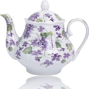 European Style Ceramic Teapot Coffee Pot Water Pot Porcelain Vintage Gift Tea Pot - Violets Flower