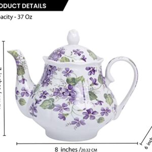 European Style Ceramic Teapot Coffee Pot Water Pot Porcelain Vintage Gift Tea Pot - Violets Flower