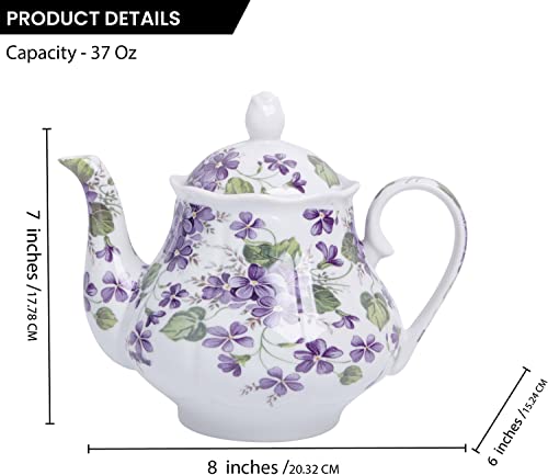 European Style Ceramic Teapot Coffee Pot Water Pot Porcelain Vintage Gift Tea Pot - Violets Flower