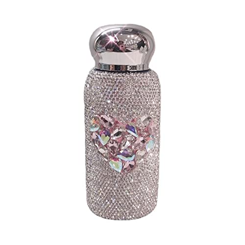 Thermos Cup Travel Mug Bling Rhinestone Shinning Water Bottle Stainless Steel Diamond Flask Vacuum Bottle for Christmas Birthday Valentine's Day Birthday Gift,Pink