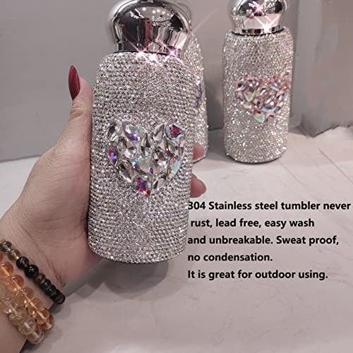 Thermos Cup Travel Mug Bling Rhinestone Shinning Water Bottle Stainless Steel Diamond Flask Vacuum Bottle for Christmas Birthday Valentine's Day Birthday Gift,Pink