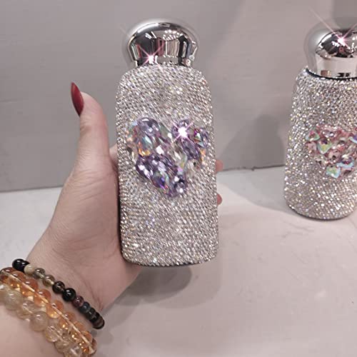 Thermos Cup Travel Mug Bling Rhinestone Shinning Water Bottle Stainless Steel Diamond Flask Vacuum Bottle for Christmas Birthday Valentine's Day Birthday Gift,Pink