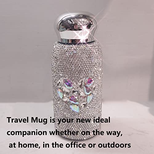 Thermos Cup Travel Mug Bling Rhinestone Shinning Water Bottle Stainless Steel Diamond Flask Vacuum Bottle for Christmas Birthday Valentine's Day Birthday Gift,Pink