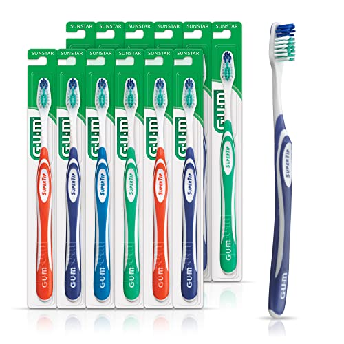 GUM 461 Super Tip Toothbrush, Compact Head, Soft Bristles, Bulk Samples, 12 Count