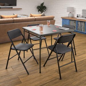 coscoproducts cosco premium 5-piece table & chair dining set, with 34" vinyl top card table and 4 fabric padded seat & back folding chairs, black