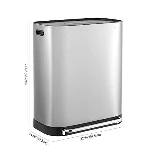 happimess HPM1014A Beni Kitchen 16-Gallon Double-Bucket Step-Open Trash Can with Soft-Close Lid, Modern, Minimalistic, Fingerprint Proof for Home, Kitchen, Laundry Room, Office, Bathroom, Chrome