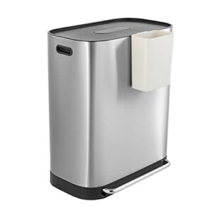 happimess hpm1014a beni kitchen 16-gallon double-bucket step-open trash can with soft-close lid, modern, minimalistic, fingerprint proof for home, kitchen, laundry room, office, bathroom, chrome