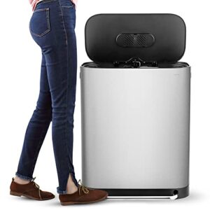 happimess HPM1014A Beni Kitchen 16-Gallon Double-Bucket Step-Open Trash Can with Soft-Close Lid, Modern, Minimalistic, Fingerprint Proof for Home, Kitchen, Laundry Room, Office, Bathroom, Chrome