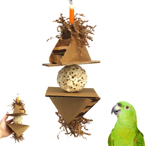 Bonka Bird Toys 2309 Sola Spaceship Medium Large Bird Toy Natural Cardboard Crinkly Paper Sola Atta Ball Chew Forage Treat Shred Festival