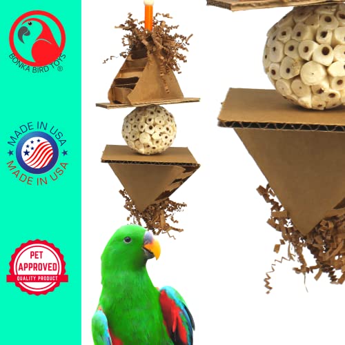 Bonka Bird Toys 2309 Sola Spaceship Medium Large Bird Toy Natural Cardboard Crinkly Paper Sola Atta Ball Chew Forage Treat Shred Festival