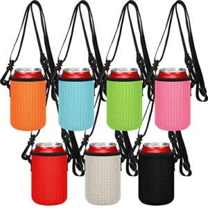 dingion 7 pieces 12oz standard can sleeves with shoulder strap covers slim insulated beer holder non slip neoprene colored thermocoolers insulators for drink beverage cup, colors