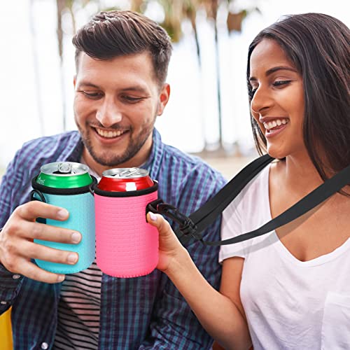 Dingion 7 Pieces 12oz Standard Can Sleeves with Shoulder Strap Covers Slim Insulated Beer Holder Non Slip Neoprene Colored Thermocoolers Insulators for Drink Beverage Cup, Colors