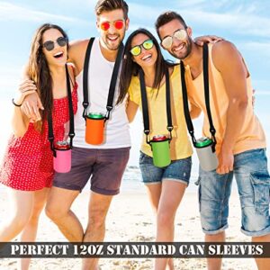 Dingion 7 Pieces 12oz Standard Can Sleeves with Shoulder Strap Covers Slim Insulated Beer Holder Non Slip Neoprene Colored Thermocoolers Insulators for Drink Beverage Cup, Colors