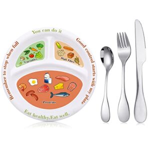 4 pieces bariatric portion control plate stainless steel silverware flatware set tableware cutlery set melamine bariatric plate diet plate for balanced eating weight loss serving decorations