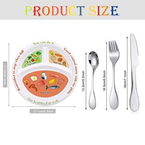 4 Pieces Bariatric Portion Control Plate Stainless Steel Silverware Flatware Set Tableware Cutlery Set Melamine Bariatric Plate Diet Plate for Balanced Eating Weight Loss Serving Decorations