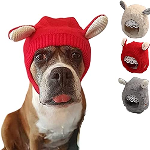 NARFIRE Dog Ear Muffs Noise Protection, Winter Neck and Ear Warmer Hood for Pets, Cat Dogs Stress & Anxiety Relief Hood Warm Dog Knitted Hat