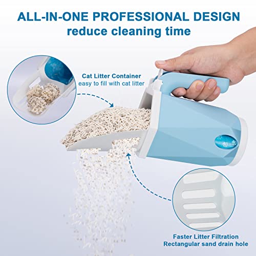 Austepax Cat Litter Scoop - Integrated Litter Scooper with Litter Box, Removable Deep Shovel and Large Capacity Waste Container - Sturdy and Durable, Easy to Clean and Use(150 Bags)