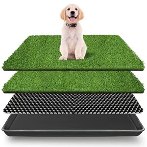 vkmuoi 19 x 23 in dog grass pad with tray pet training pads with tray reusable fake grass for dog to pee on dog litter box-indoor/outdoor dog potty tray with pee pads