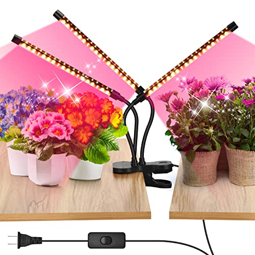 SYEIORAOM Grow Lights for Indoor Plants, 3 Head Desk Clip Full Spectrum LED Plant Lights, Adjustable Gooseneck, Horizontal Plant Lights for Indoor Plants (Three Heads Grow Lights)