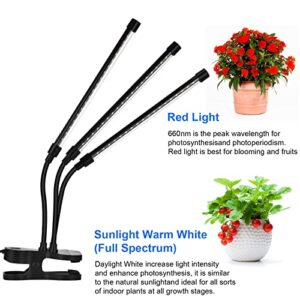 SYEIORAOM Grow Lights for Indoor Plants, 3 Head Desk Clip Full Spectrum LED Plant Lights, Adjustable Gooseneck, Horizontal Plant Lights for Indoor Plants (Three Heads Grow Lights)