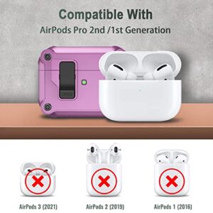 RFUNGUANGO AirPods Pro 2nd Generation/1st Generation Case Cover with Secure Lock Clip,Automatic Pop-up Case Full-Body Shockproof Hard Protective Cover for AirPods Pro 2 Case(2022/2019)-Purple