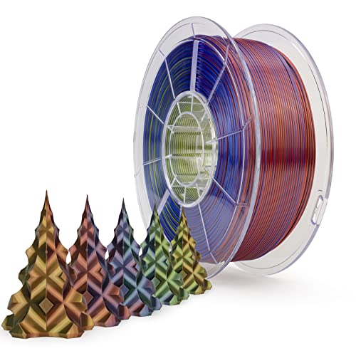 ZIRO PLA Filament Triple Color Coextrusion Silk 3D Printer Filament 1.75mm for 3D Printer & 3D Pen, Multicolor PLA Rainbow Filament, 1kg(2.2lbs),Aurora