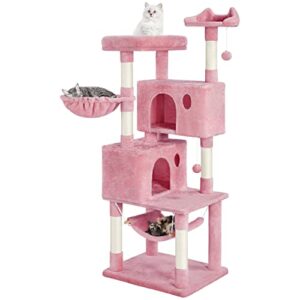 yaheetech multi-level cat tree, large cat tower with condos platform, cat house cat tree for medium cats pink, 64.5in