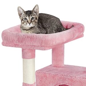 Yaheetech Multi-Level Cat Tree, Large Cat Tower with Condos Platform, Cat House Cat Tree for Medium Cats Pink, 64.5in