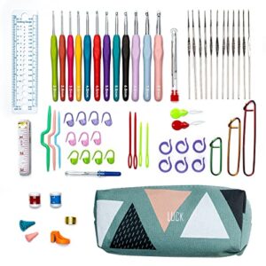 crochet hooks set, 24 sizes crochet needles kit for arthritic hands ergonomic soft grip handles for beginners mothers girls large crochet supplies with 43pcs crochet accessories and storage bag