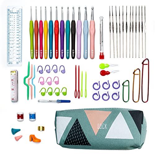 Crochet Hooks Set, 24 Sizes Crochet Needles Kit for Arthritic Hands Ergonomic Soft Grip Handles for Beginners Mothers Girls Large Crochet Supplies with 43Pcs Crochet Accessories and Storage Bag