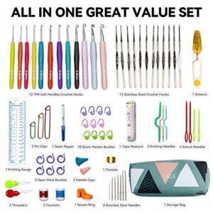 Crochet Hooks Set, 24 Sizes Crochet Needles Kit for Arthritic Hands Ergonomic Soft Grip Handles for Beginners Mothers Girls Large Crochet Supplies with 43Pcs Crochet Accessories and Storage Bag