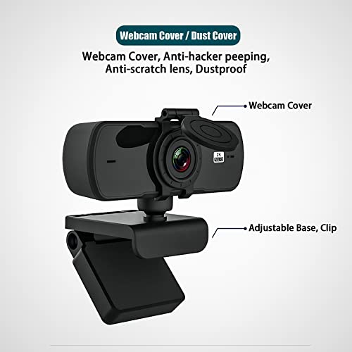 2K HD Webcam, Full HD Webcam with Microphone, 360° Adjustable & AF, with Privacy Cover, Plug and Play, USB Computer Camera for Conferencing, Video Calling, Game Live