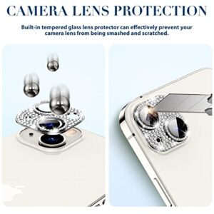 Goton for iPhone 14 Plus & iPhone 14 Camera Lens Protector Bling, Glitter Diamond Metal Lens Cover Glass Screen Protector Accessories for iPhone 14 Plus & 14 Silver