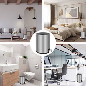 CURIFYPN 8 Liter/2.1 Gallon Small Trash Can with Lid Soft Close,Step Trash Can,Round Foot Pedal Garbage Can with Removable Inner Wastebasket for Bathroom,Kitchen,Bedroom,Office,Brushed Stainless Steel