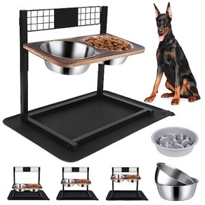 ciconira metal elevated dog bowls with slow feeder & spillproof mat, 8°tilted raised dog bowl stand with two 1.3l stainless steel dog food water bowls,4 height adjustable for large medium, small dogs